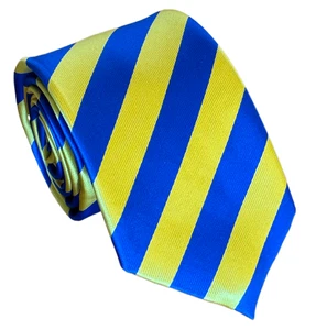 New Men's Designer Yellow & Blue Stripe Silk Tie - Picture 1 of 1