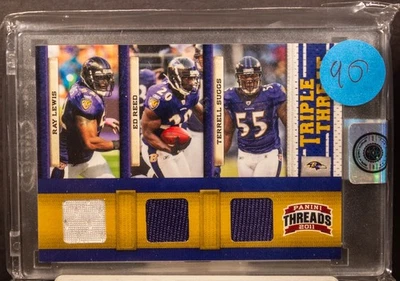 Ray Lewis / Ed Reed / Terrell Suggs 2011 Panini Threads Triple GU PARCHE #D /200 Foto 1 de 3