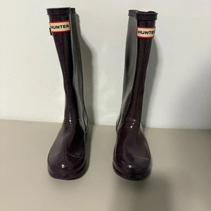 Hunter Kinder Glitzer Regen Stiefel Lila UK 13 US 1 Junge 2 Mädchen Gummi Wasserdicht - Bild 1 von 15