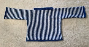 Hand-knit Unisex Striped Cotton Roll-neck Sweater in Dutch Blue and White XS - Picture 1 of 7