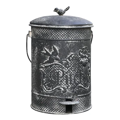 Farmhouse Garbage Can with Lid Indoor Outdoor Trash Can with Embossed Bird and F - Image 1 of 4