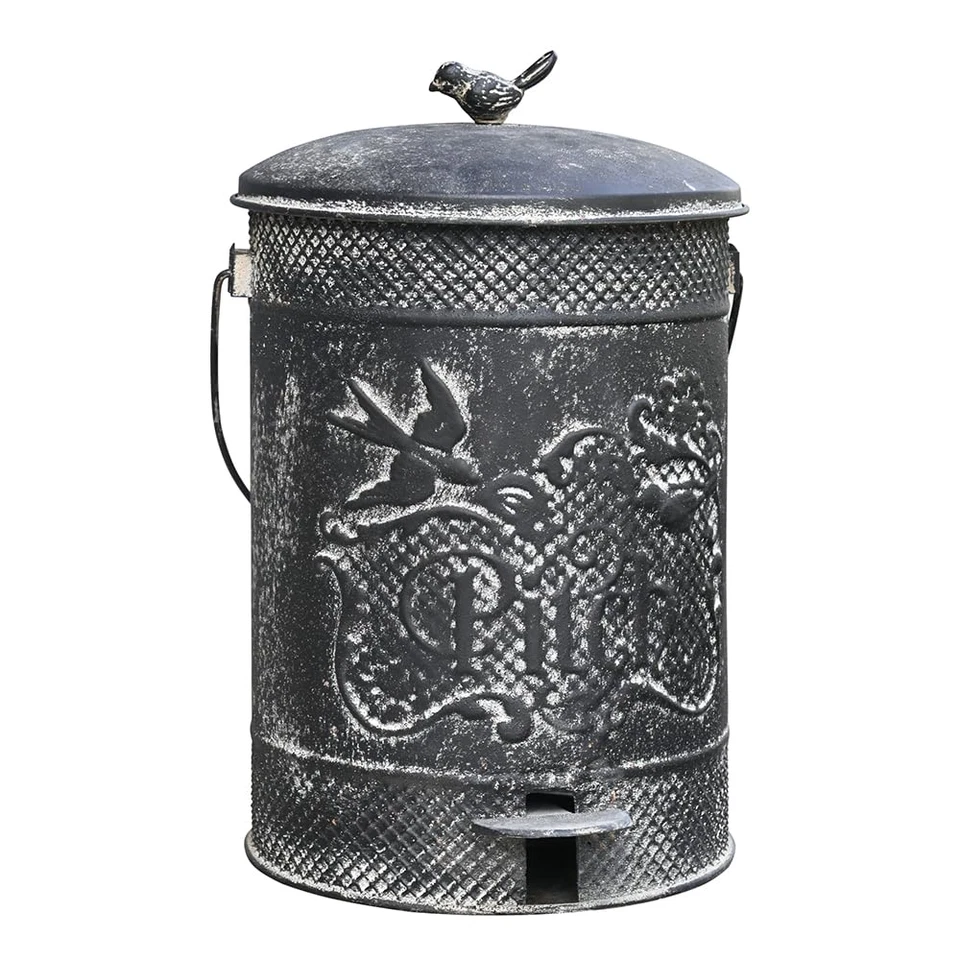 Farmhouse Garbage Can with Lid Indoor Outdoor Trash Can with Embossed Bird and F - Image 1 of 4