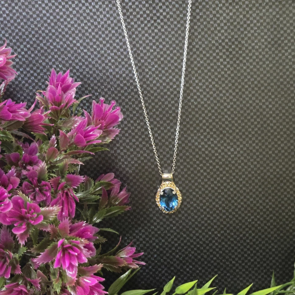 LONDON синий топаз и цитрин драгоценный камень серебро ожерелье примерно "18 дюймов - Изображение 1 из 4