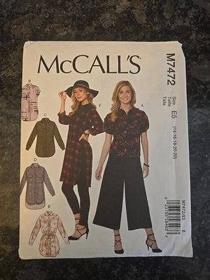MCCALLS PATTERN 7472 SHIRTS TUNIC BELT MISSES SIZES  14 16 18 20 22  UNCUT  FF - Image 1 of 2