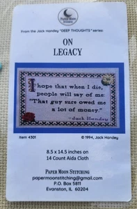 Vtg Jack Handey Deep Thoughts Cross Stitch Kit PAPER MOON "ON LEGACY" Funny Nee - Picture 1 of 3