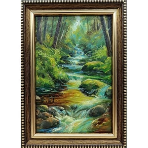 Dipinto olio natura estiva arte originale cascata 6 x 4 pollici - Foto 1 di 5
