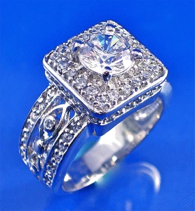 RUNDER WEISSER ART-DECO-RING AUS STERLINGSILBER MITTE & PAVE-SET, GRÖSSE 9 - Bild 1 von 6