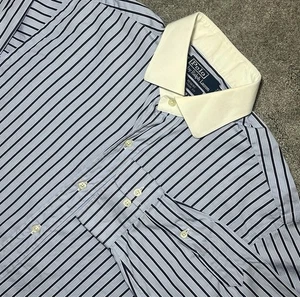 VTG Polo Ralph Lauren White Collar Shirt Mens 16 32/33 Large Regent Blue Striped - Bild 1 von 10