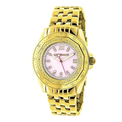 Reloj Mujer Acero Inoxidable Diamante | Luxurman Royale 38 mm | Esfera Rosa Foto 1 de 4