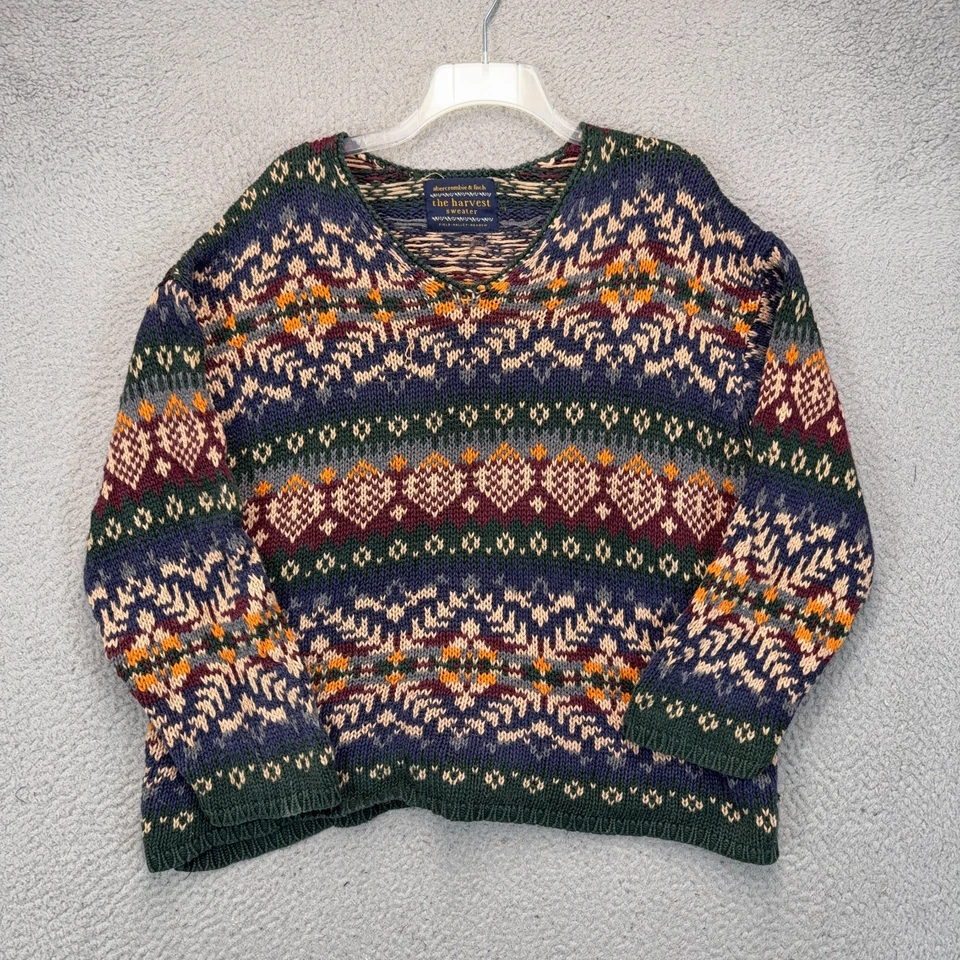 Suéter Abercrombie & Fitch Harvest para mujer grande multicolor Fair Isle tejido a mano Foto 1 de 4