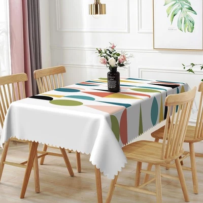 60x102inches Mid Century Table Cloth Colorful Geometric Modern 1950s 1960s Ab... - Image 1 of 4