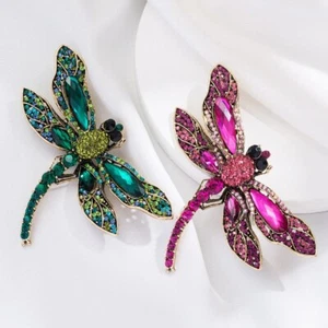 Broches para mujer libélula de cristal insignias de estrás grandes insectos joyería vintage - Imagen 1 de 9