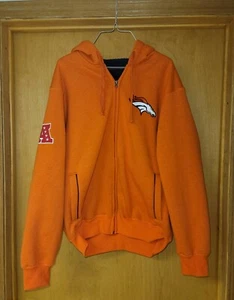 NFL Denver Broncos Mens Full Zip Orange Hooded SweatShirt Jacket Size M Heavy - Picture 1 of 6
