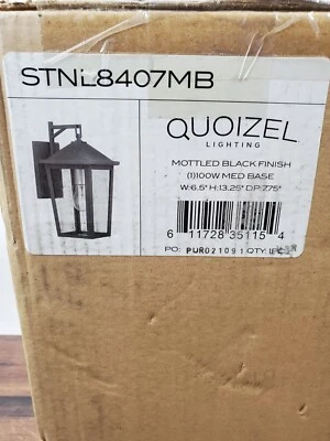 NIB QUOIZEL Mottled Black Outdoor Carriage Lantern Light Wall Mount STNL8407MB - Image 1 of 4