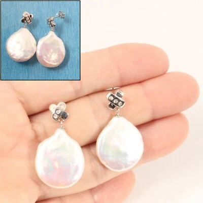 14K White Gold Diamond X Baroque Pearl Stud Earrings - Image 1 of 4