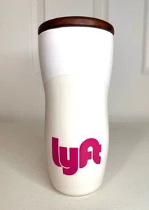 Lyft white and pink tumbler wood lid 16 oz tech employee swag water bottle - Picture 1 of 8