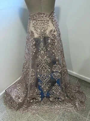 Rose Pink Embroidery Lace Fabric 50” Width Sold By Yard - Image 1 of 4