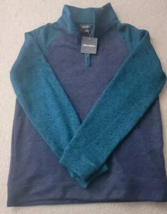 Eddie Bauer Fleece Boys 1/4 Zip Pullover Top Size XL Navy Blue Green Sleeves New - Picture 1 of 6