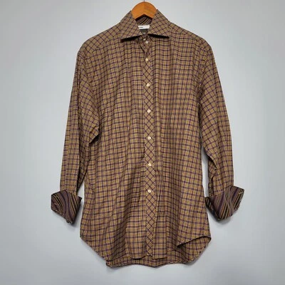 Neiman Marcus Men's Size Large Multicolor Micro Check Button Up Shirt  Cotton  - Image 1 of 4