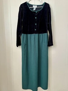 Vintage Pellini Velvet Maxi Dress Sz 18 20 Green Gingham Modest 80s 90s Plus Sz - Picture 1 of 8