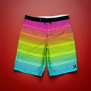 Hurley Boys Board Shorts Swim Trunks Black Stripes Multicolor 10 / 25 - Picture 1 of 4