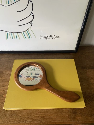 Vintage Mid-Century Modern Wood Hand Mirror Cover