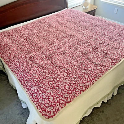 Edredón reversible hecho a mano 78x74 rosa floral chevron y parche de tulipán de colección Foto 1 de 4