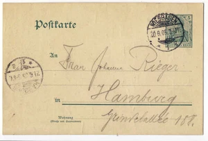 Germany 1905 Postal Stationery Card West Baden to Hamburg - Picture 1 of 2