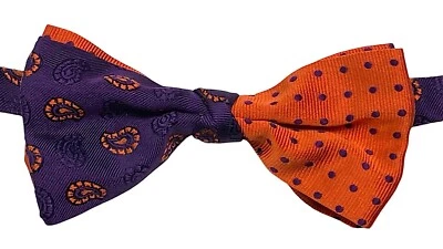 Pajarita Etro 100 % seda dos patrones púrpura cachemira naranja lunares nueva etiqueta Foto 1 de 4