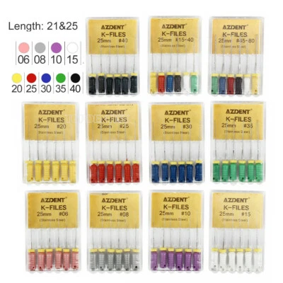 6pcs Limas endodónticas dentales de acero inoxidable K-File Uso manual 25/21mm