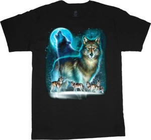 Wolves Wolf Pack Design Men's Graphic Tee Wildlife Nature Howling Moon T-shirt - Picture 1 of 1