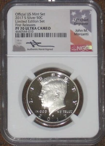 2017 S Proof Silver Kennedy Half Dollar Limited Edition Set NGC PF70 FR Mercanti - Picture 1 of 4
