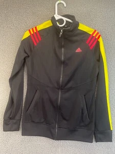 Adidas Climalite Women's Small Full Zipper Windbreaker Jacket Black and Yellow - Picture 1 of 7