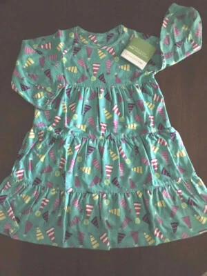 NWT 6 8 or 10  Garnet Hill L/S Tiered Dress Teal Background w/ Party Hat Pattern - Image 1 of 4