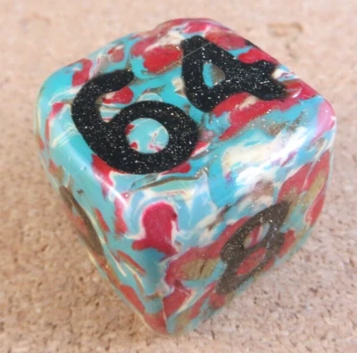 Jena's Handmade Backgammon Doubling Cube Red Blue Black White One of A Kind #85 - Image 1 of 4