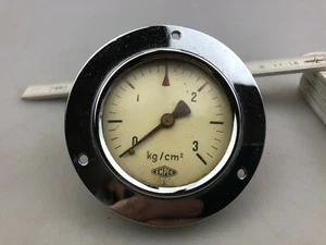 Altes Messgerät rund Metall Chrom Empeo Industrie Design 0-3 Kg/ cm² /NR.9/ - Picture 1 of 5