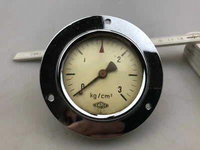 Altes Messgerät rund Metall Chrom Empeo Industrie Design 0-3 Kg/ cm² /NR.9/ - Bild 1 von 4