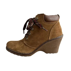 White Mountain Liberty Brown Suede Lace Up Wedge Ankle Bootie Side Zip Size 7.5 - Picture 1 of 7