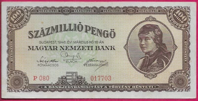 HUNGARY 100,000,000 (100 MILLION)PENGO 1946 HUNGARIAN PARLIAMENT BUILDING,Letter - Image 1 of 2
