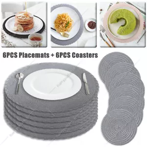 Set of 12 Round 6 Placemats 6 Coasters Dining Table Place Mats Non Slip Washable - Picture 1 of 49