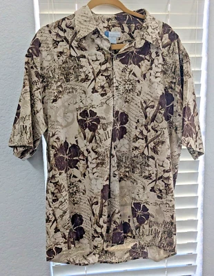 Camisa masculina de seda/algodão Half Moon Bay havaiana marrom tropical manga curta tamanho XL - Imagem 1 de 4