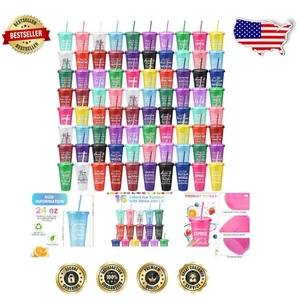 Colorful 80 Pack 24oz Tumblers with Lids - Perfect for Any Celebration! - Picture 1 of 9
