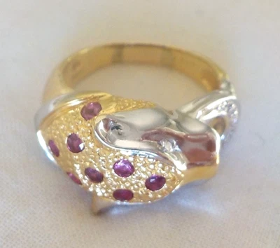18k Multi Gold Wrap Panther Ruby Diamond Ring - 7.90 gms, Sz 7.75, 0.28 ctw - Image 1 of 4