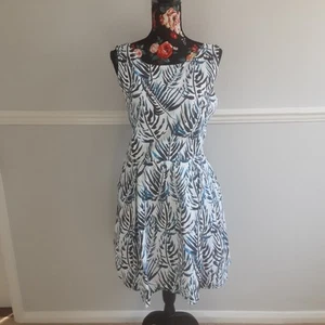 Jack Wills Dress Size 12 Blue White Fit & Flare Pockets Lined Key Hole Cotton - Picture 1 of 15