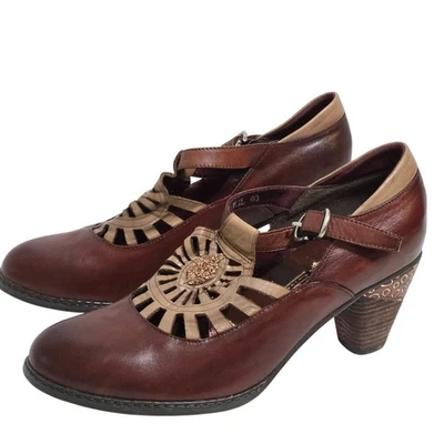L’Artiste Spring Step April Mary Jane Zapatos Tacón Talla 40/9-9.5 Marrón Corte Láser Foto 1 de 4