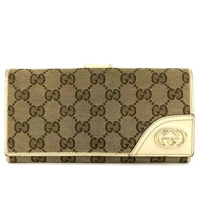 Cartera EGA GUCCI Entrelazada G GG Logo Lona Larga Doble Plegable Beige/9BL1301 Foto 1 de 4