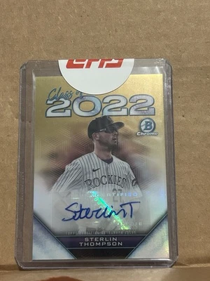 2922 Bowman Draft Baseball Sterlin Thompson Class of 2022 Gold Auto /50 Rockies - Image 1 of 2