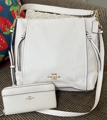 Coach F79994 Bundle Set Chalk Bone Marlon Hobo Leather Bag & Large Clutch Wallet - Image 1 of 4