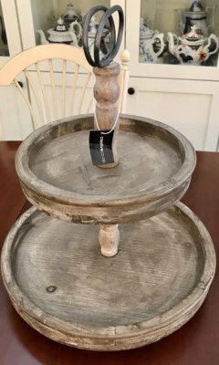 2 Tiered Tray Stand - Two Tier Tray Wood Farmhouse, Rustic, Vintage New - Image 1 of 4