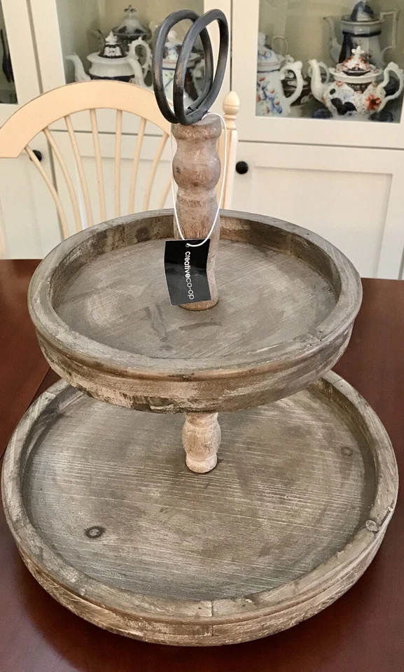 2 Tiered Tray Stand - Two Tier Tray Wood Farmhouse, Rustic, Vintage New - Image 1 of 4